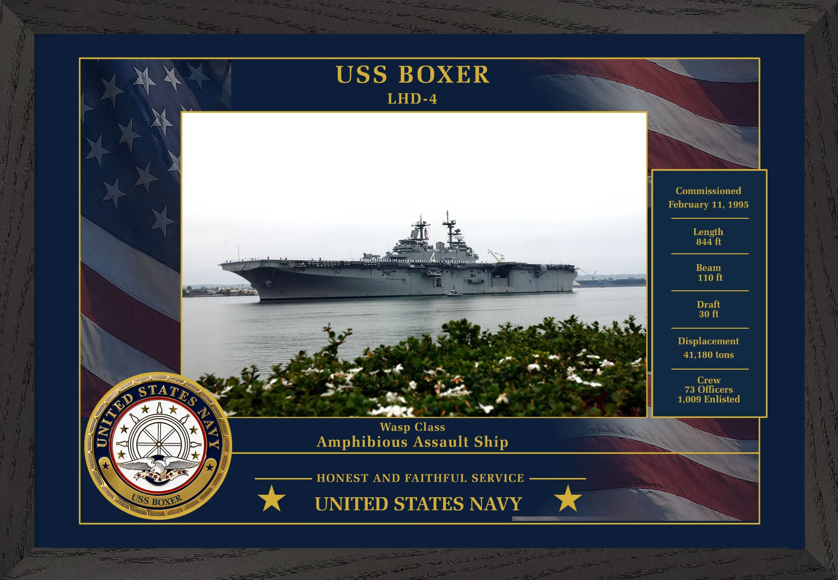 USS Boxer LHD-4 Framed Patriotic Photo