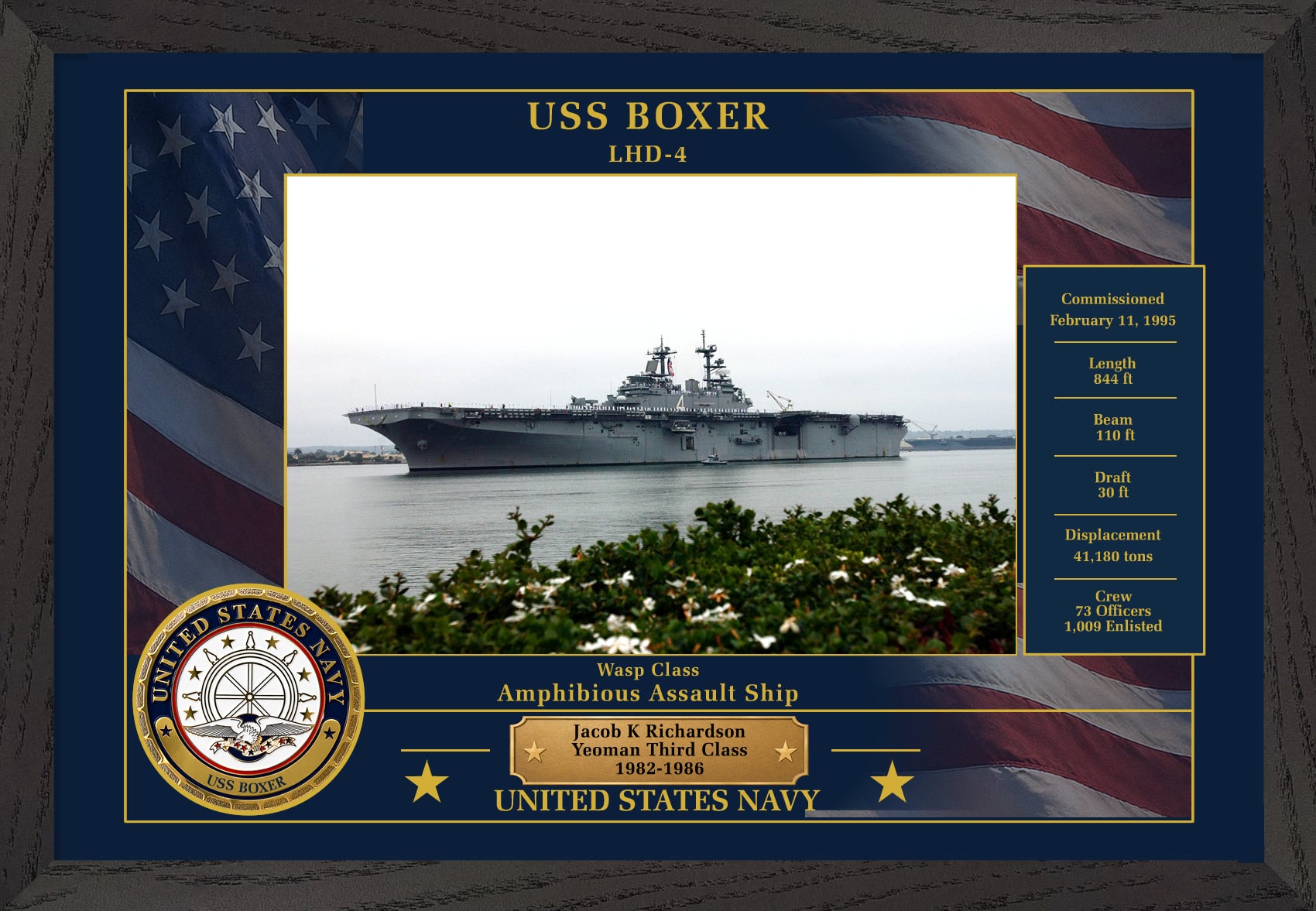 USS Boxer LHD-4 Framed Patriotic Photo