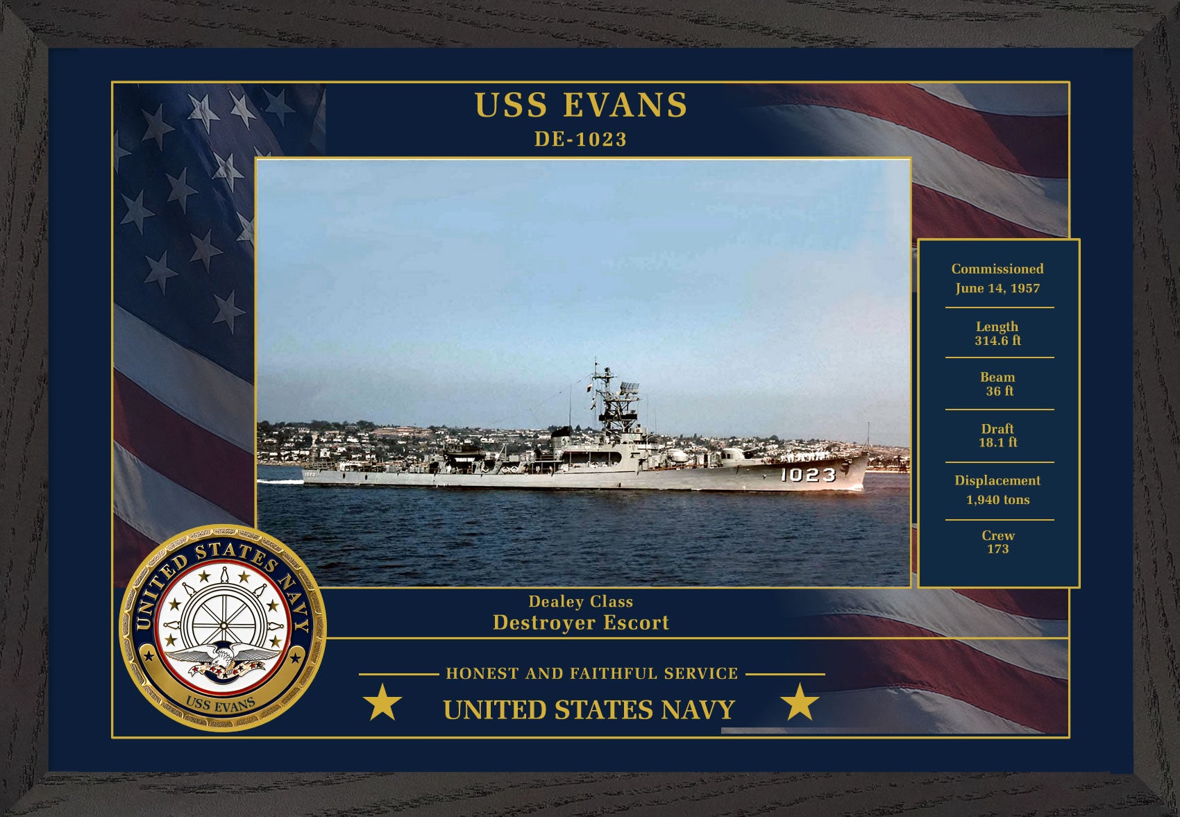 USS Evans DE-1023 Framed Patriotic Photo