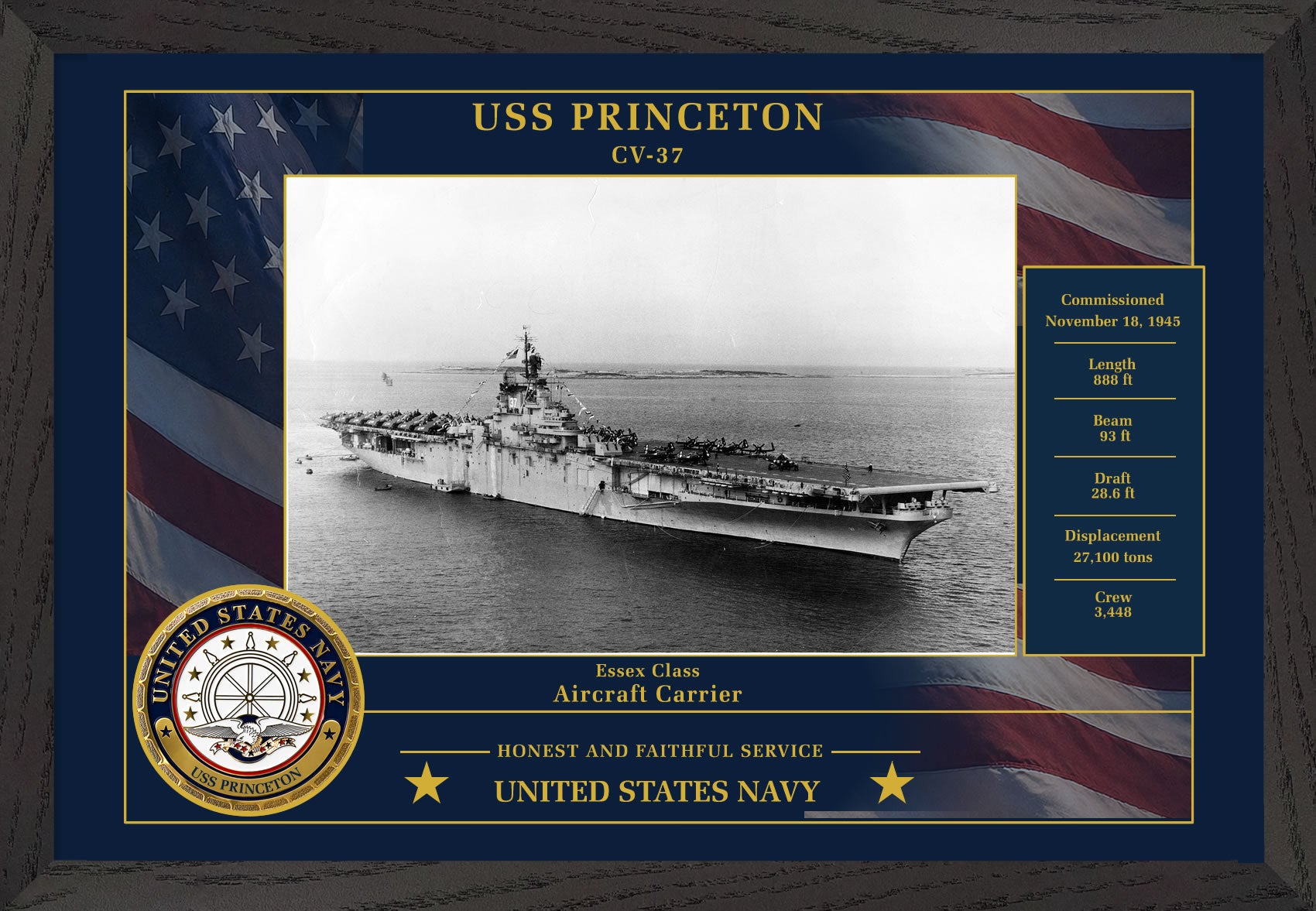 USS Princeton CV-37 Framed Patriotic Photo