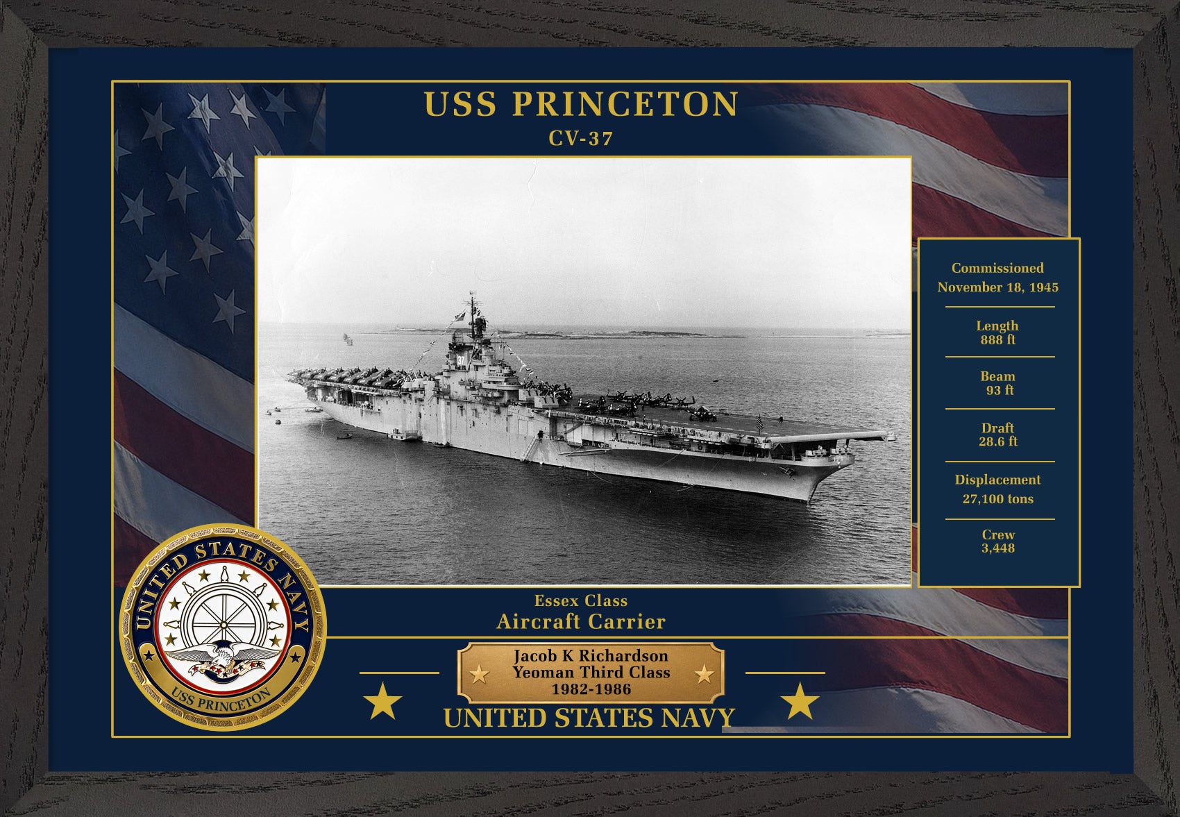 USS Princeton CV-37 Framed Patriotic Photo