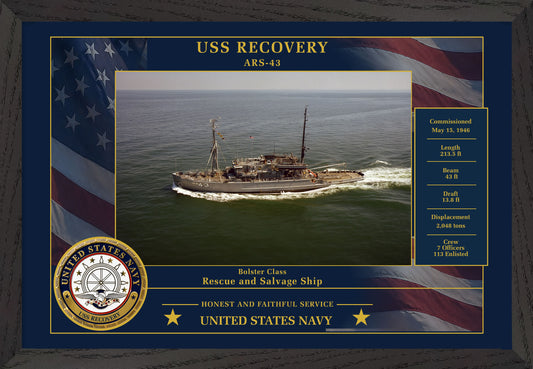 USS Recovery ARS-43 Framed Patriotic Photo