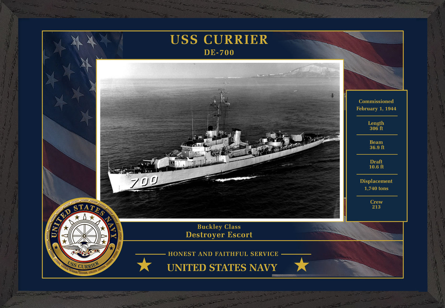 USS Currier DE-700 Framed Patriotic Photo