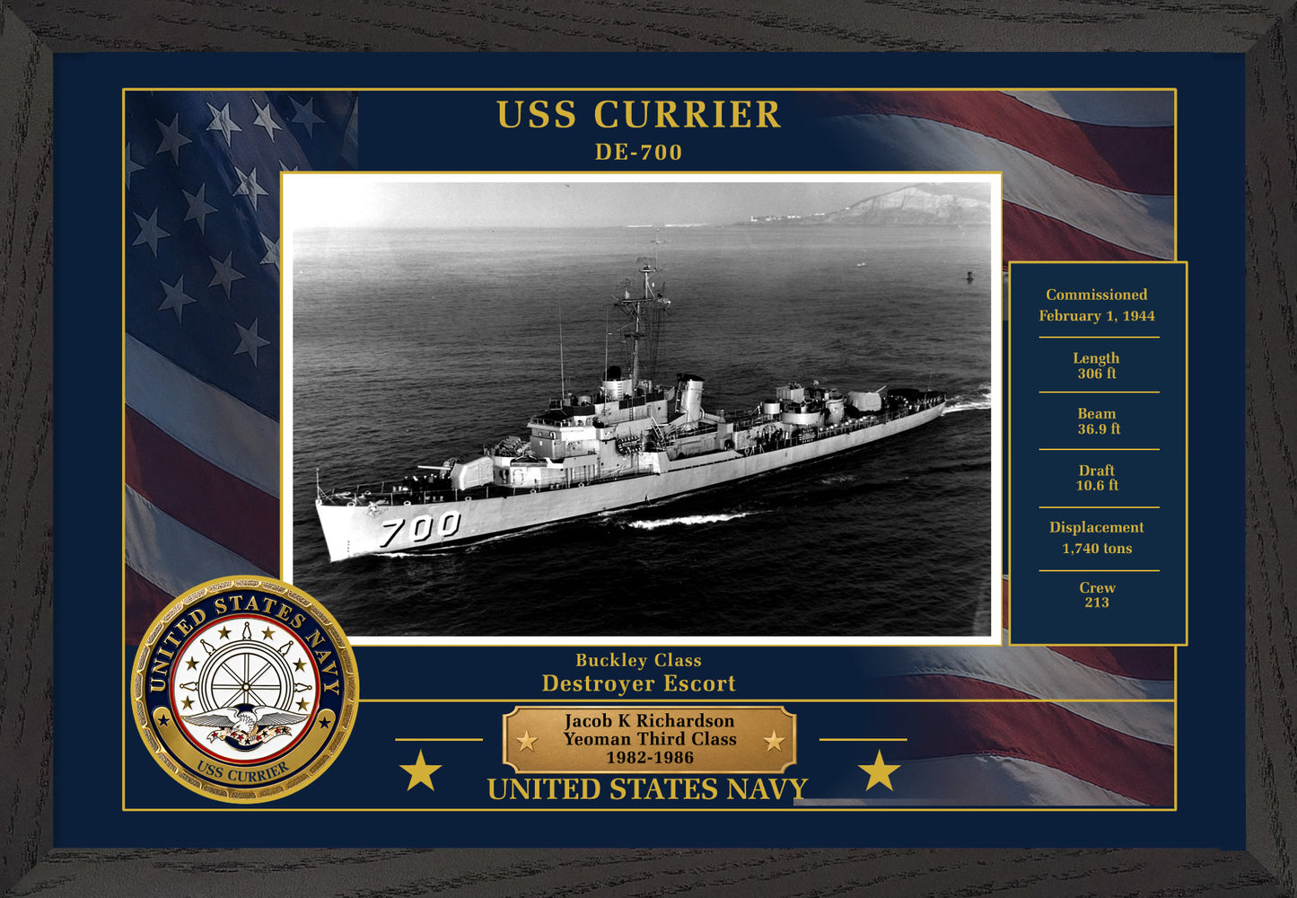 USS Currier DE-700 Framed Patriotic Photo