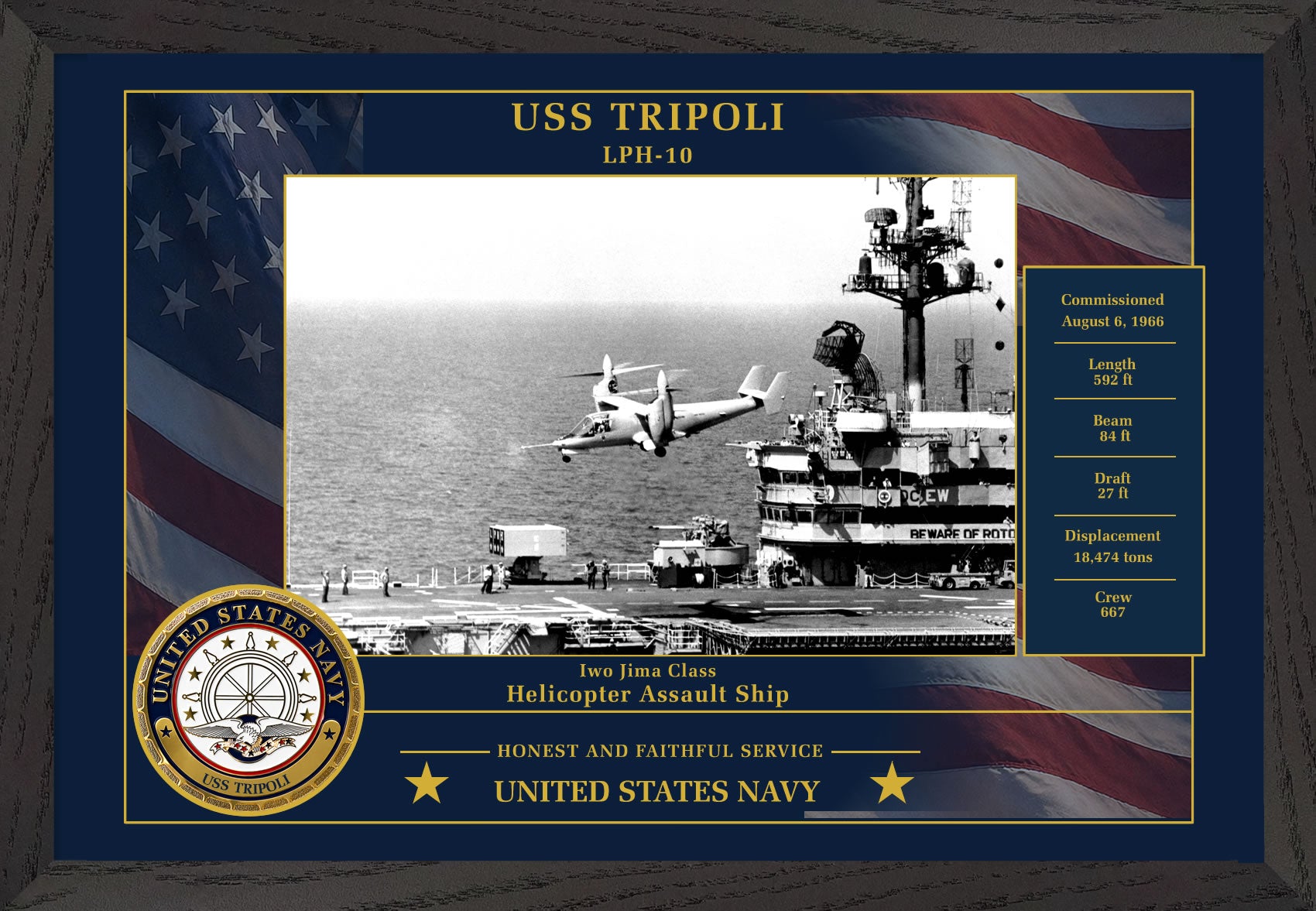 USS Tripoli LPH-10 Framed Patriotic Photo