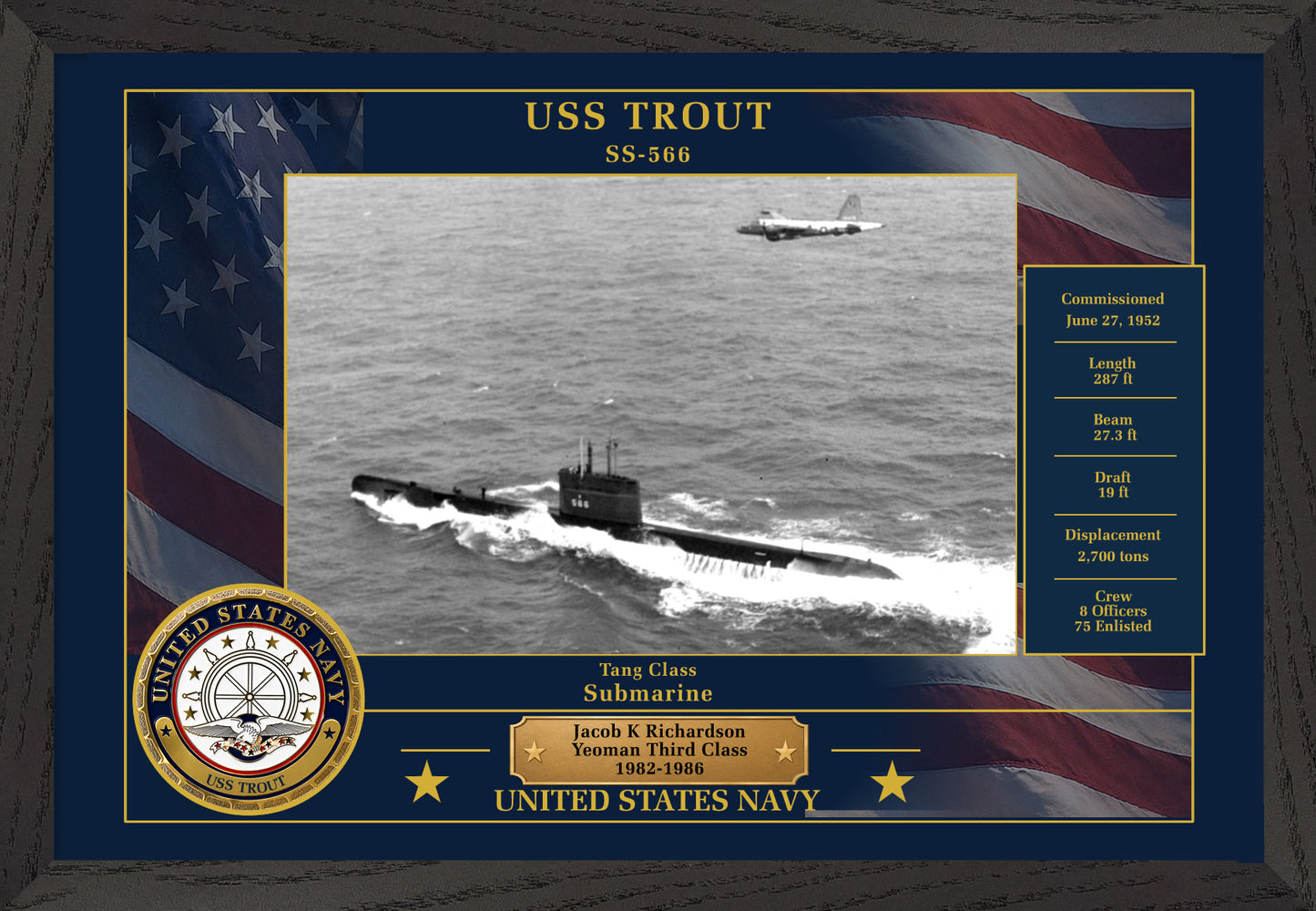 USS Trout SS-566 Framed Patriotic Photo