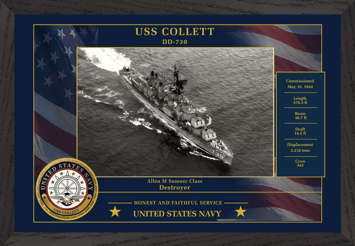 USS Collett DD-730 Framed Patriotic Photo
