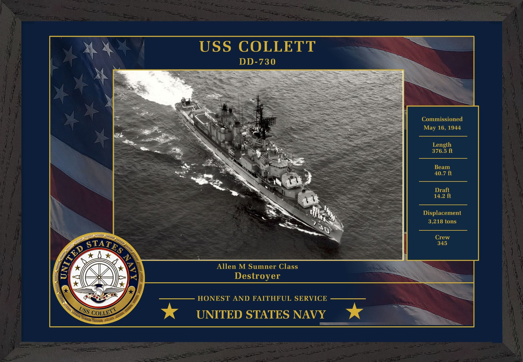 USS Collett DD-730 Framed Patriotic Photo