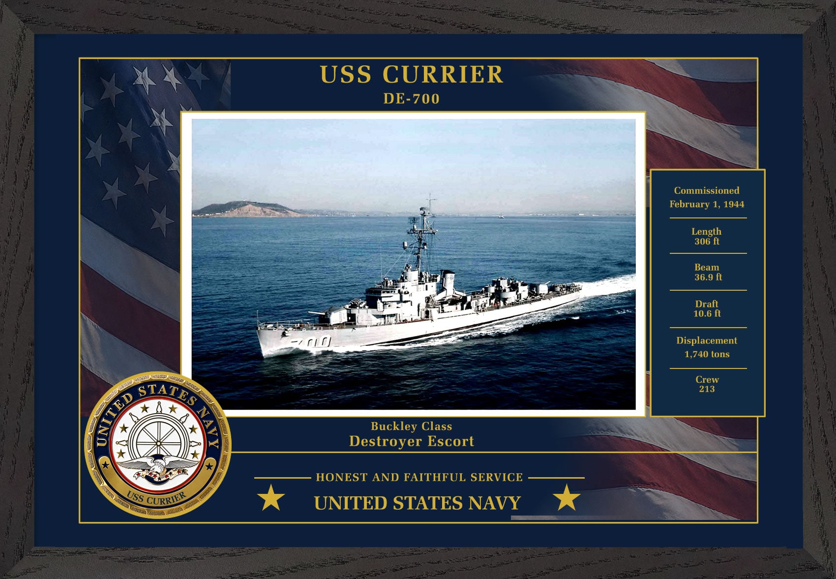 USS Currier DE-700 Framed Patriotic Photo