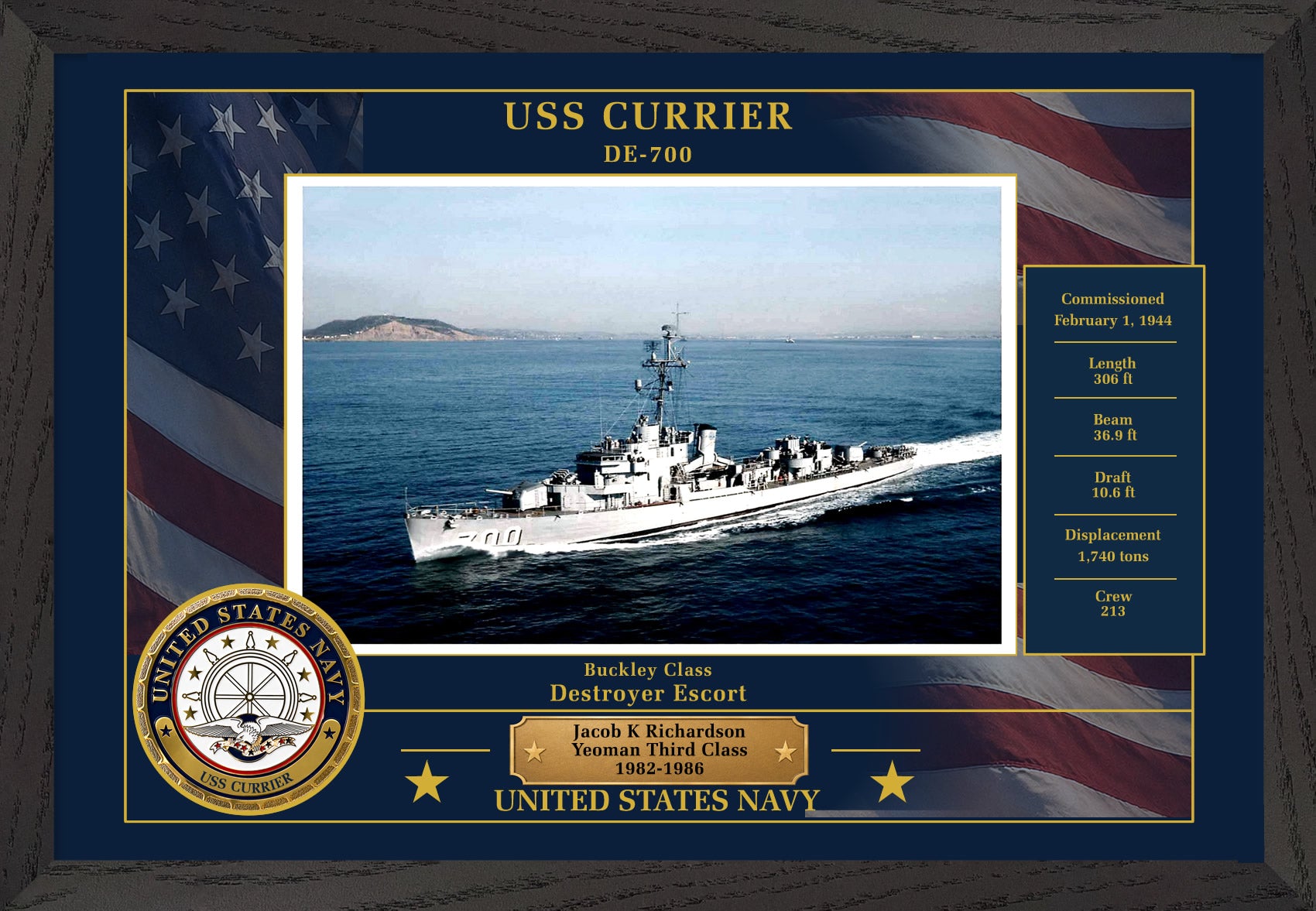 USS Currier DE-700 Framed Patriotic Photo