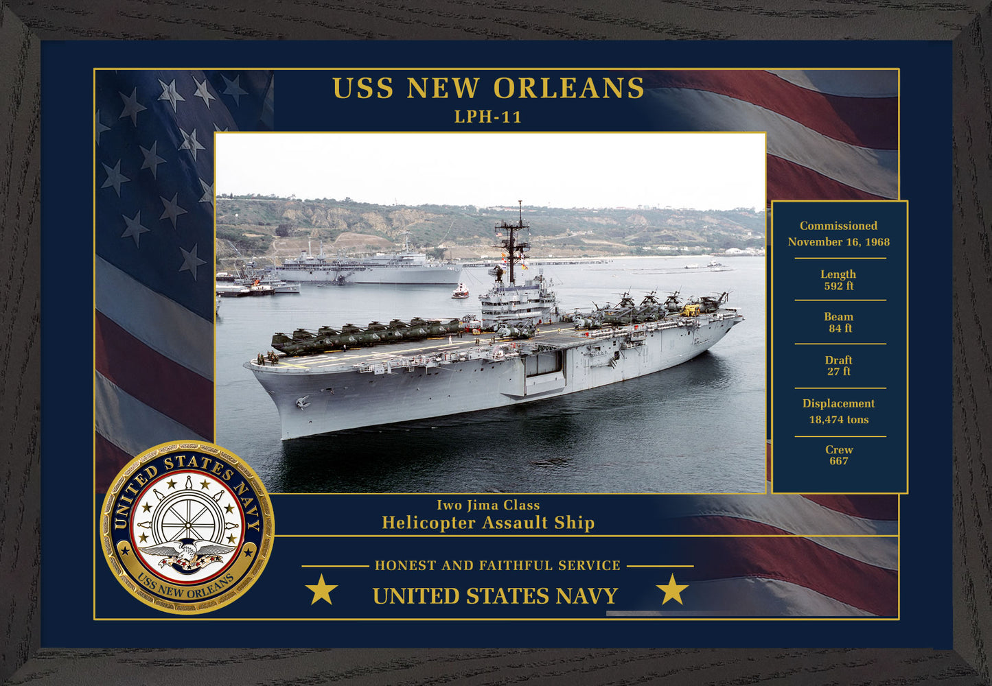 USS New Orleans LPH-11 Framed Patriotic Photo