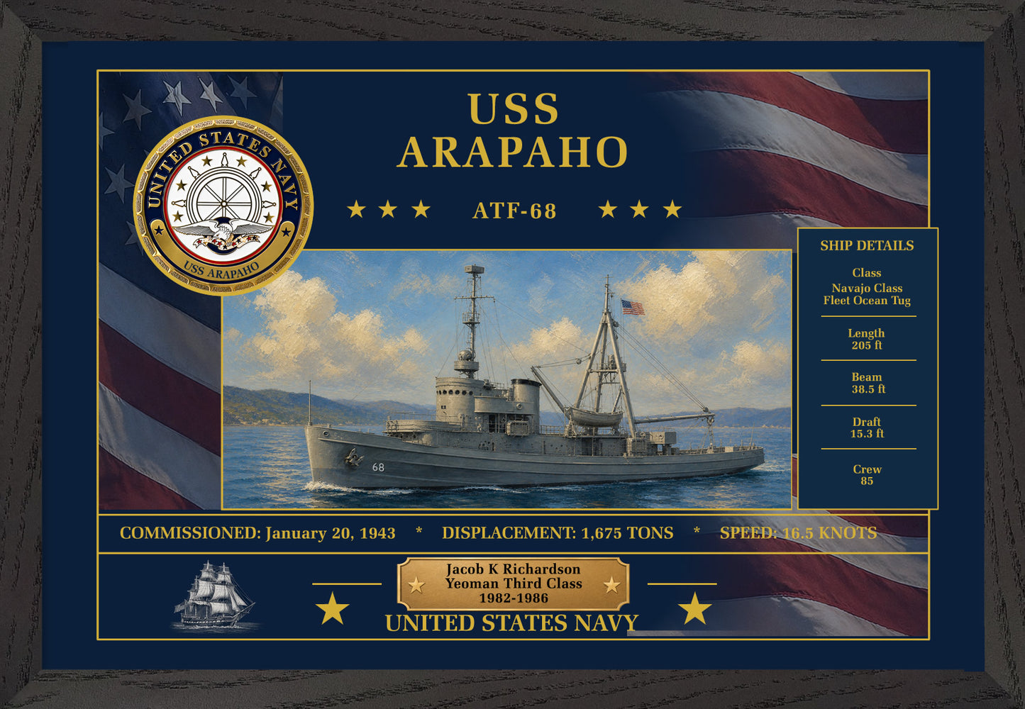 USS Arapaho ATF-68 Framed Patriotic Art