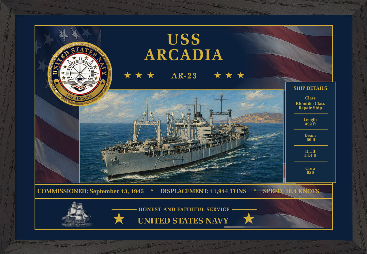 USS Arcadia AR-23 Framed Patriotic Art