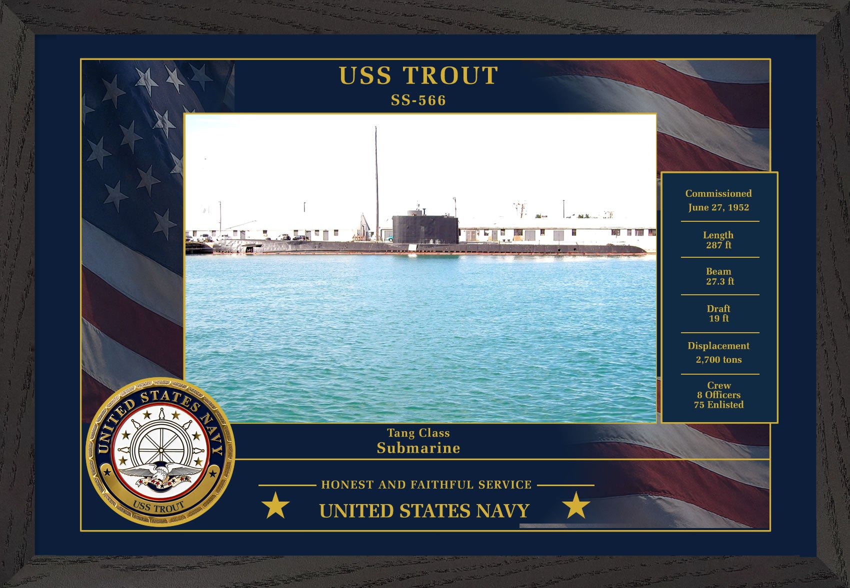 USS Trout SS-566 Framed Patriotic Photo