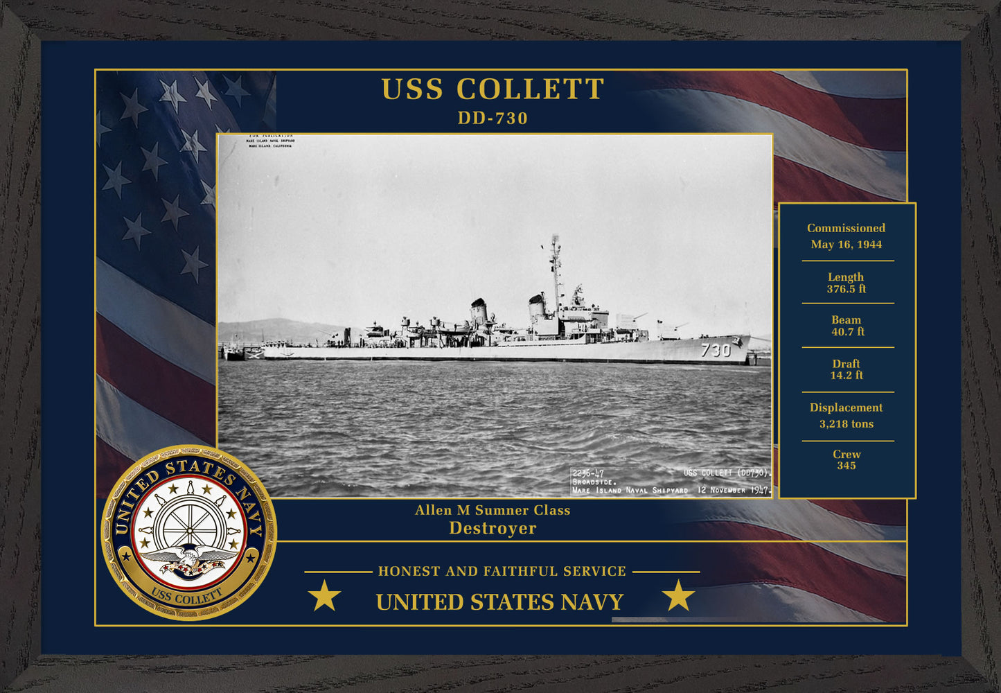 USS Collett DD-730 Framed Patriotic Photo