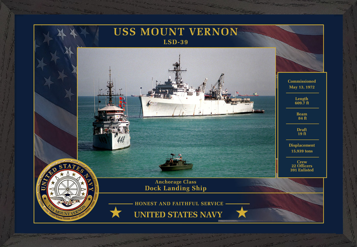 USS Mount Vernon LSD-39 Framed Patriotic Photo