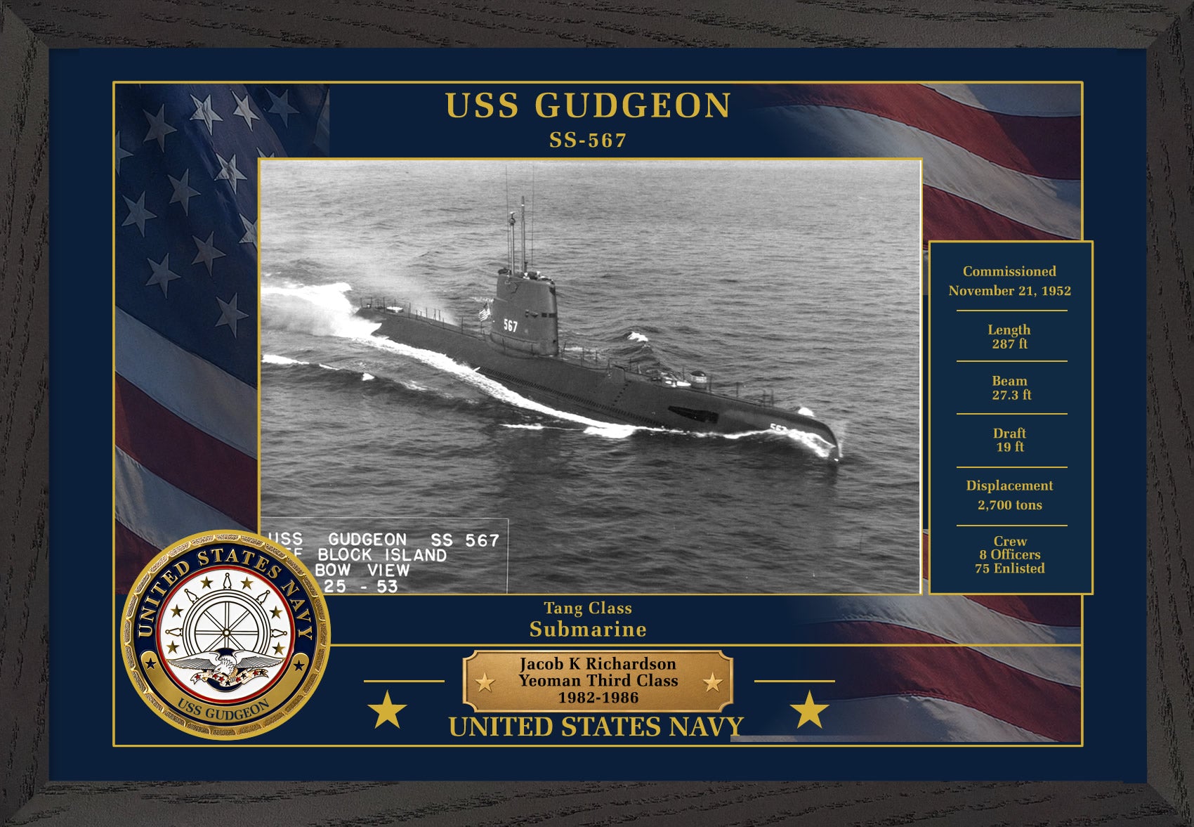USS Gudgeon SS-567 Framed Patriotic Photo