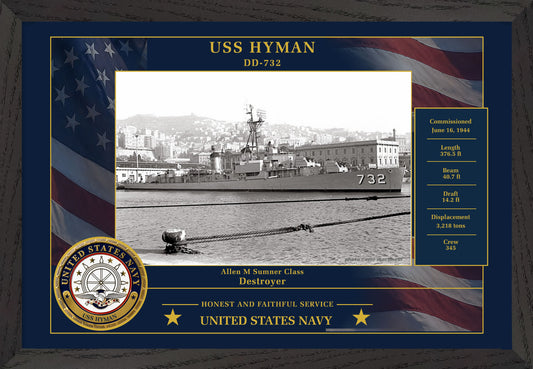 USS Hyman DD-732 Framed Patriotic Photo