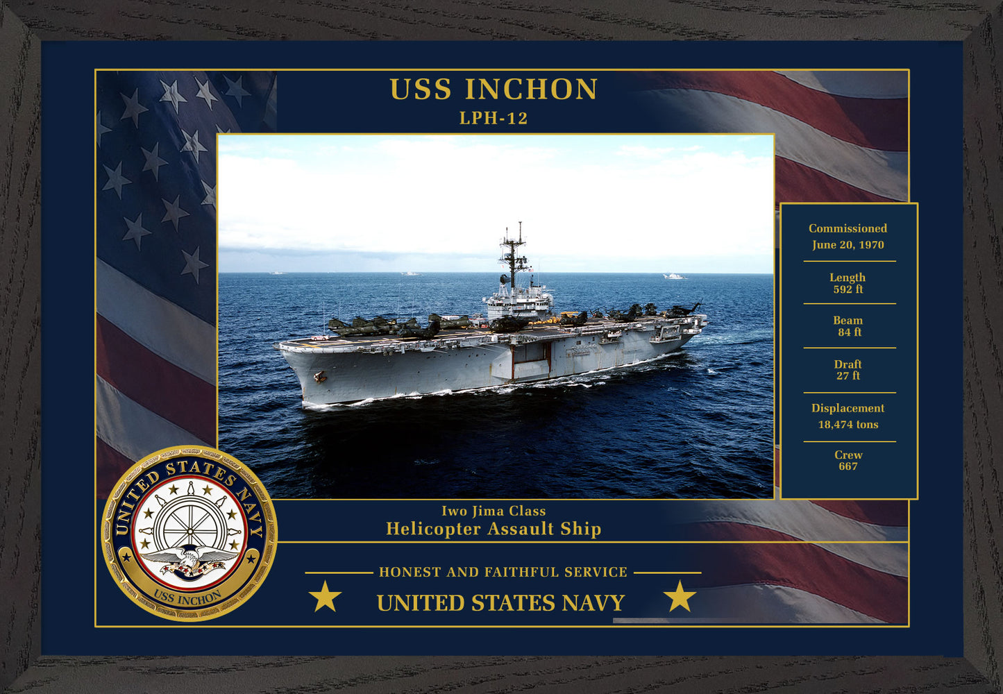 USS Inchon LPH-12 Framed Patriotic Photo