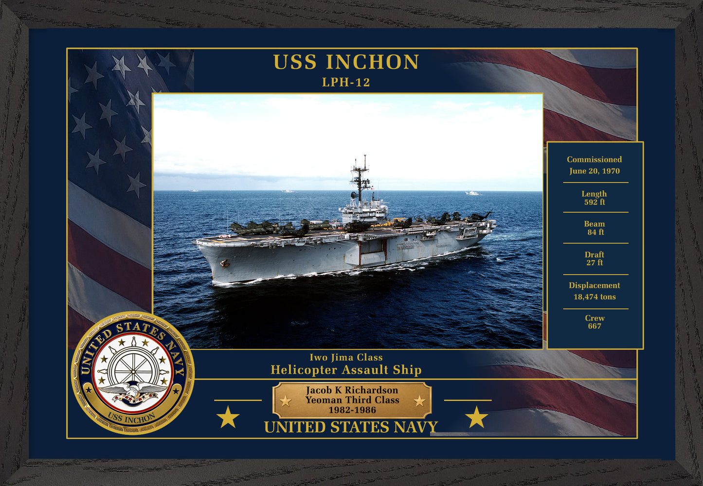 USS Inchon LPH-12 Framed Patriotic Photo