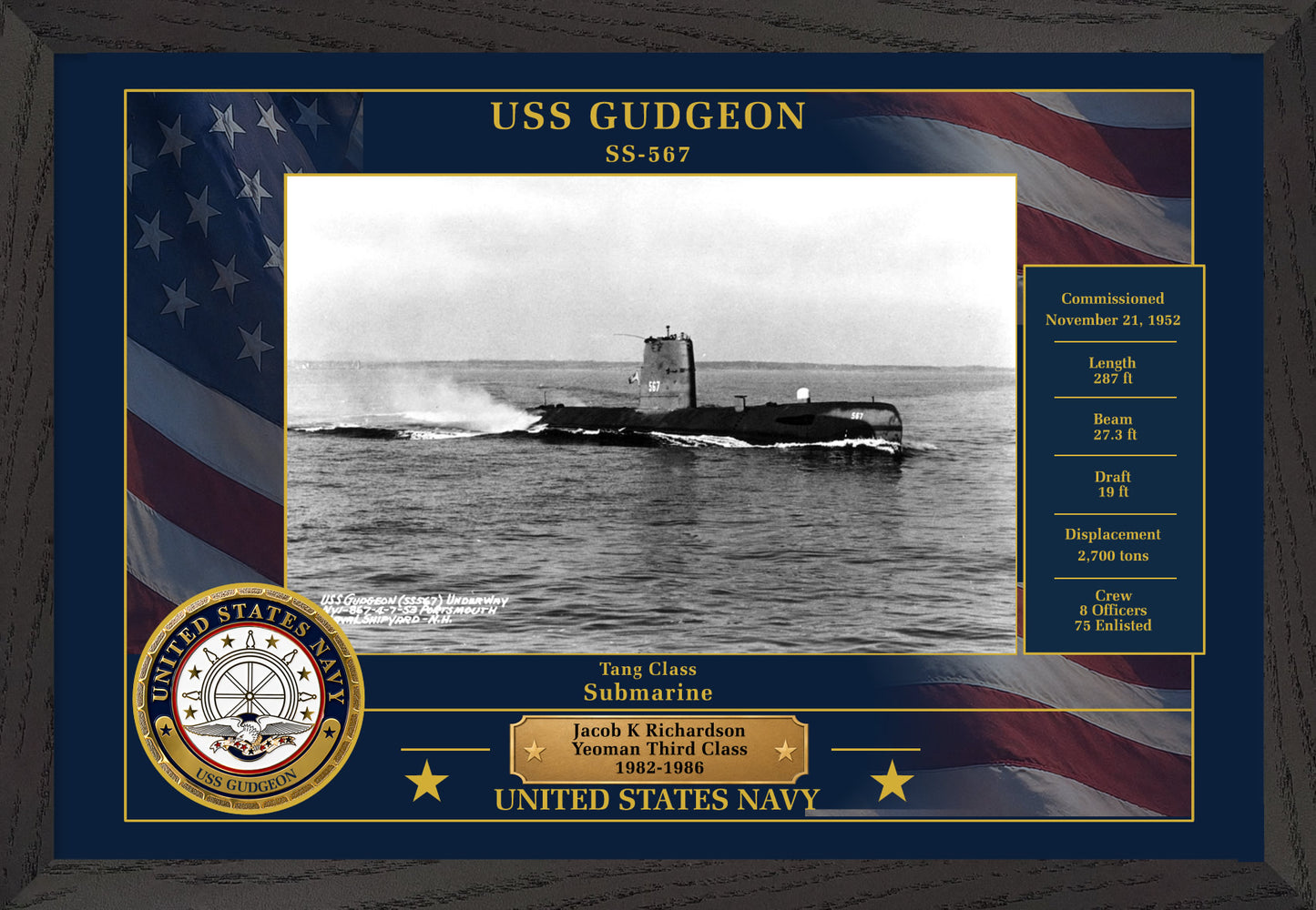 USS Gudgeon SS-567 Framed Patriotic Photo