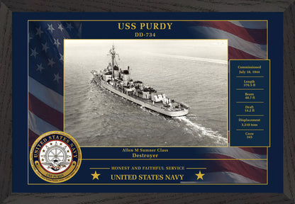 USS Purdy DD-734 Framed Patriotic Photo
