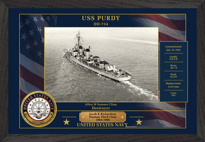 USS Purdy DD-734 Framed Patriotic Photo