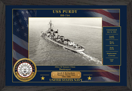 USS Purdy DD-734 Framed Patriotic Photo