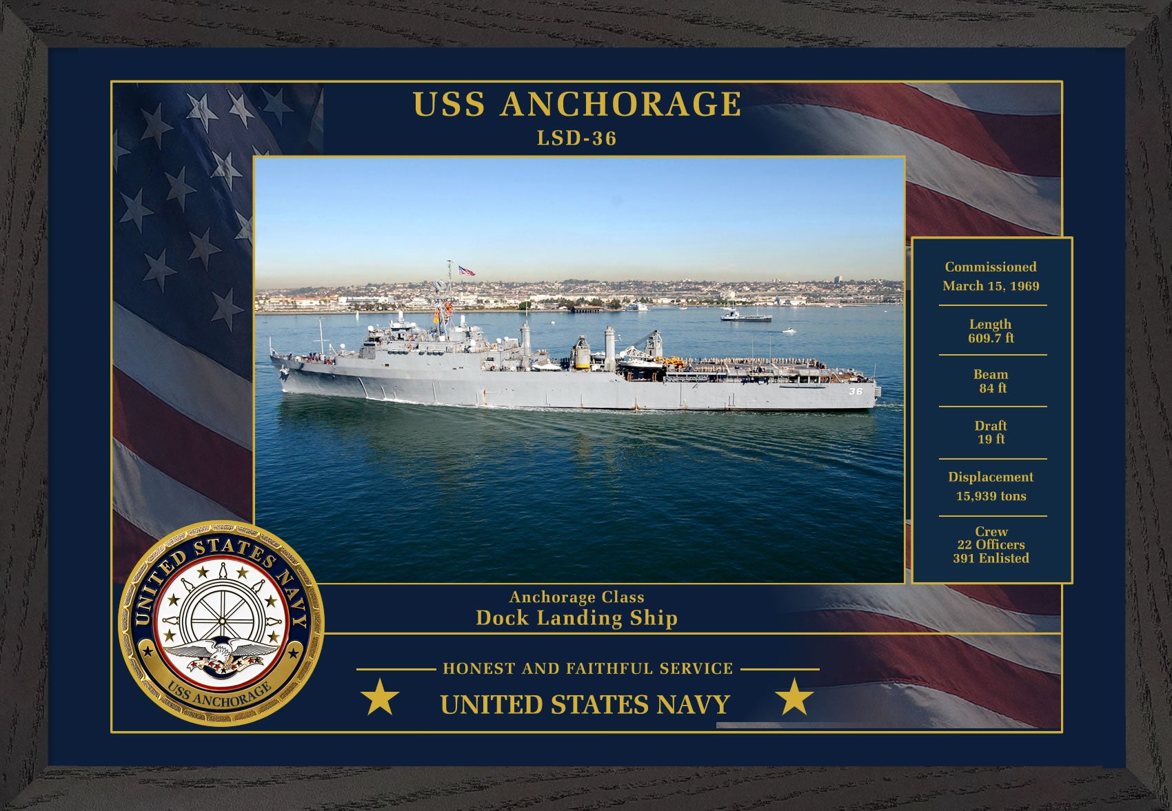 USS Anchorage LSD-36 Framed Patriotic Photo