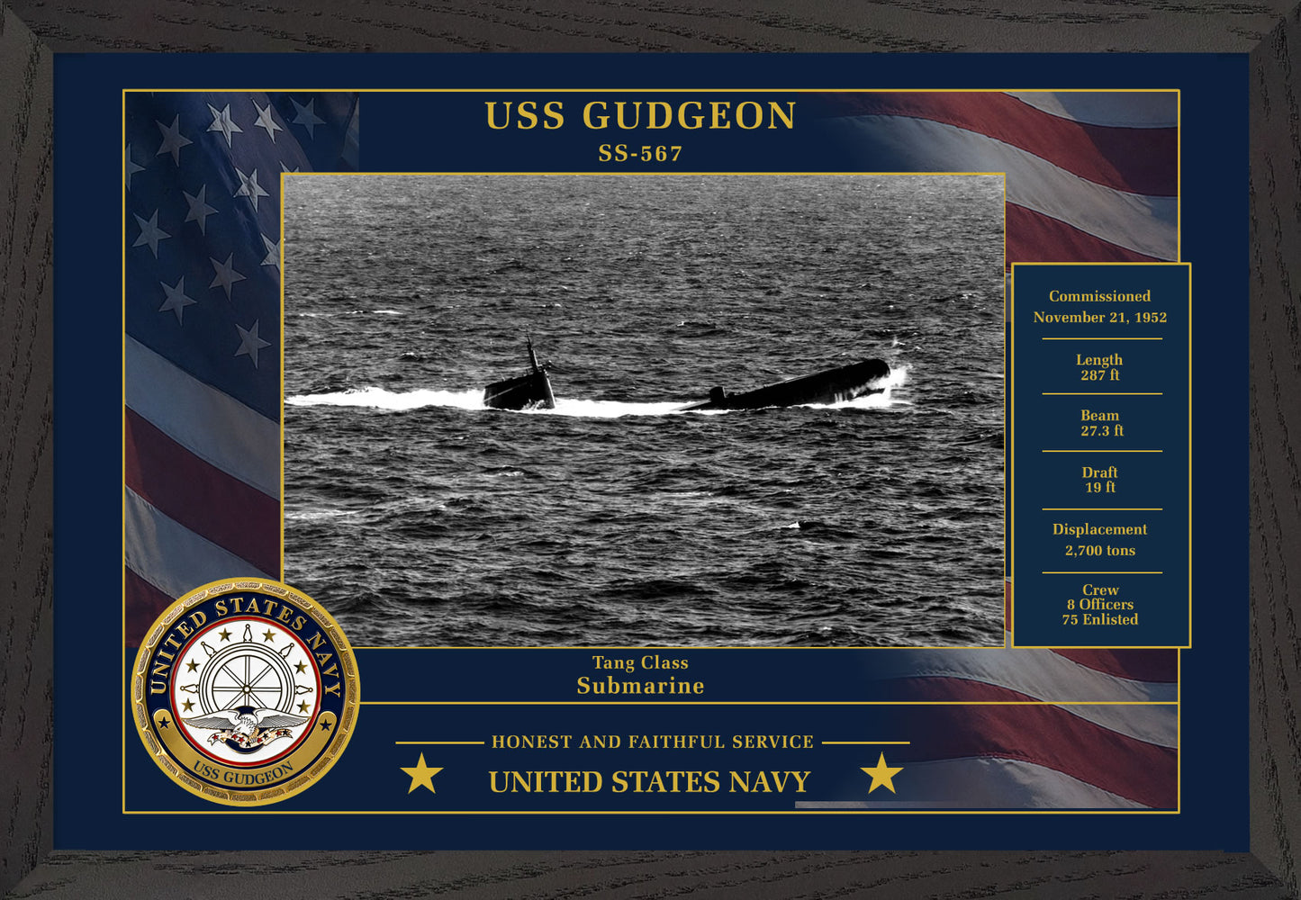 USS Gudgeon SS-567 Framed Patriotic Photo