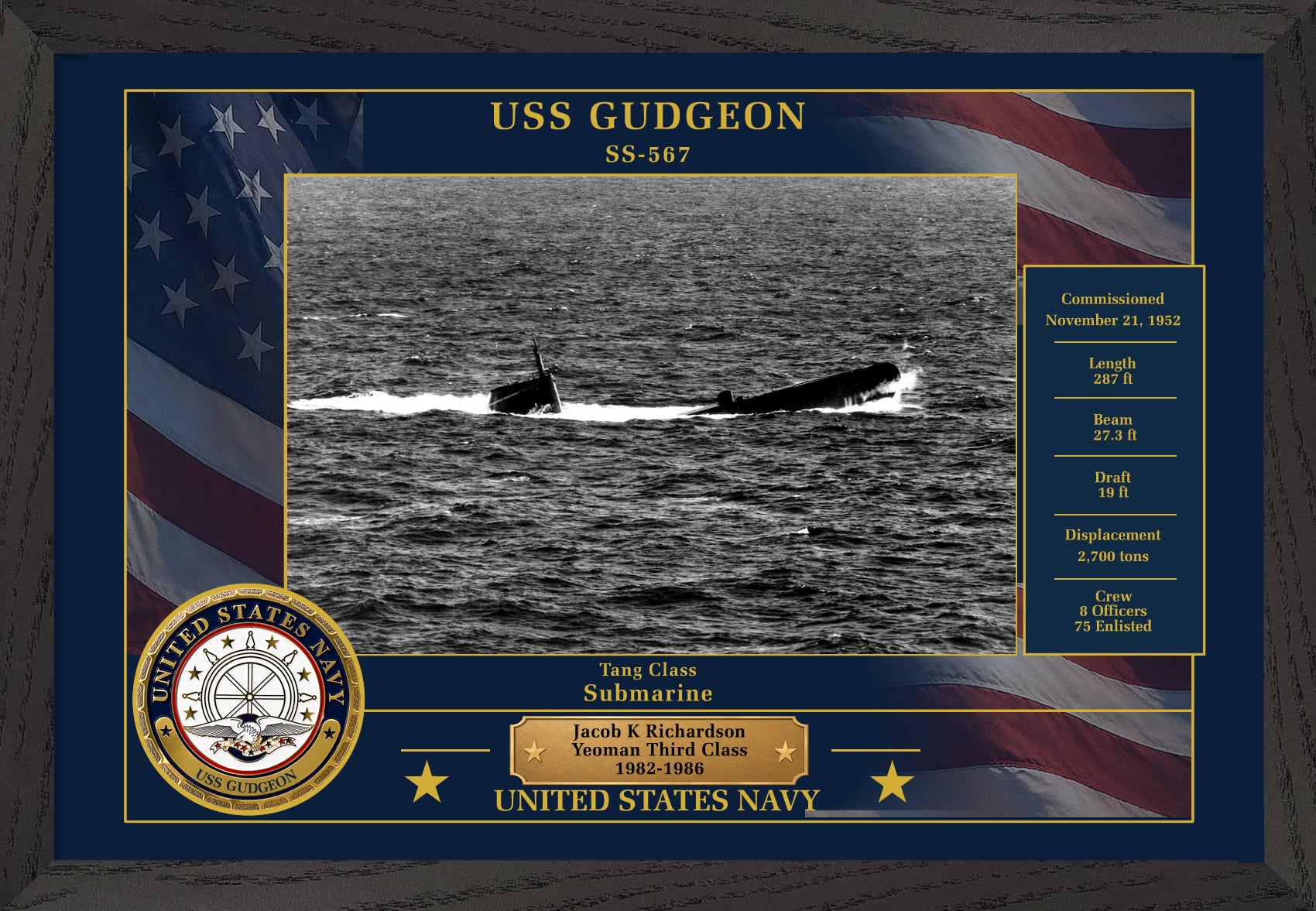 USS Gudgeon SS-567 Framed Patriotic Photo