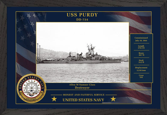 USS Purdy DD-734 Framed Patriotic Photo