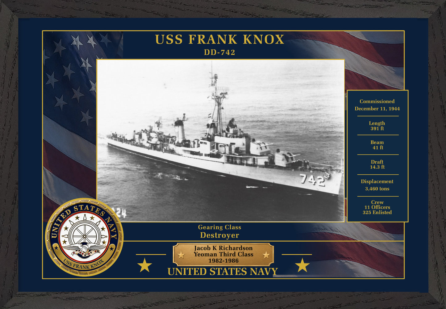 USS Frank Knox DD-742 Framed Patriotic Photo