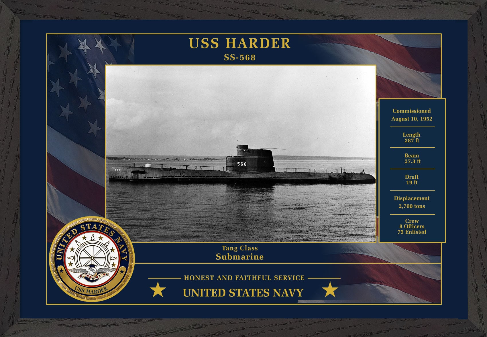 USS Harder SS-568 Framed Patriotic Photo
