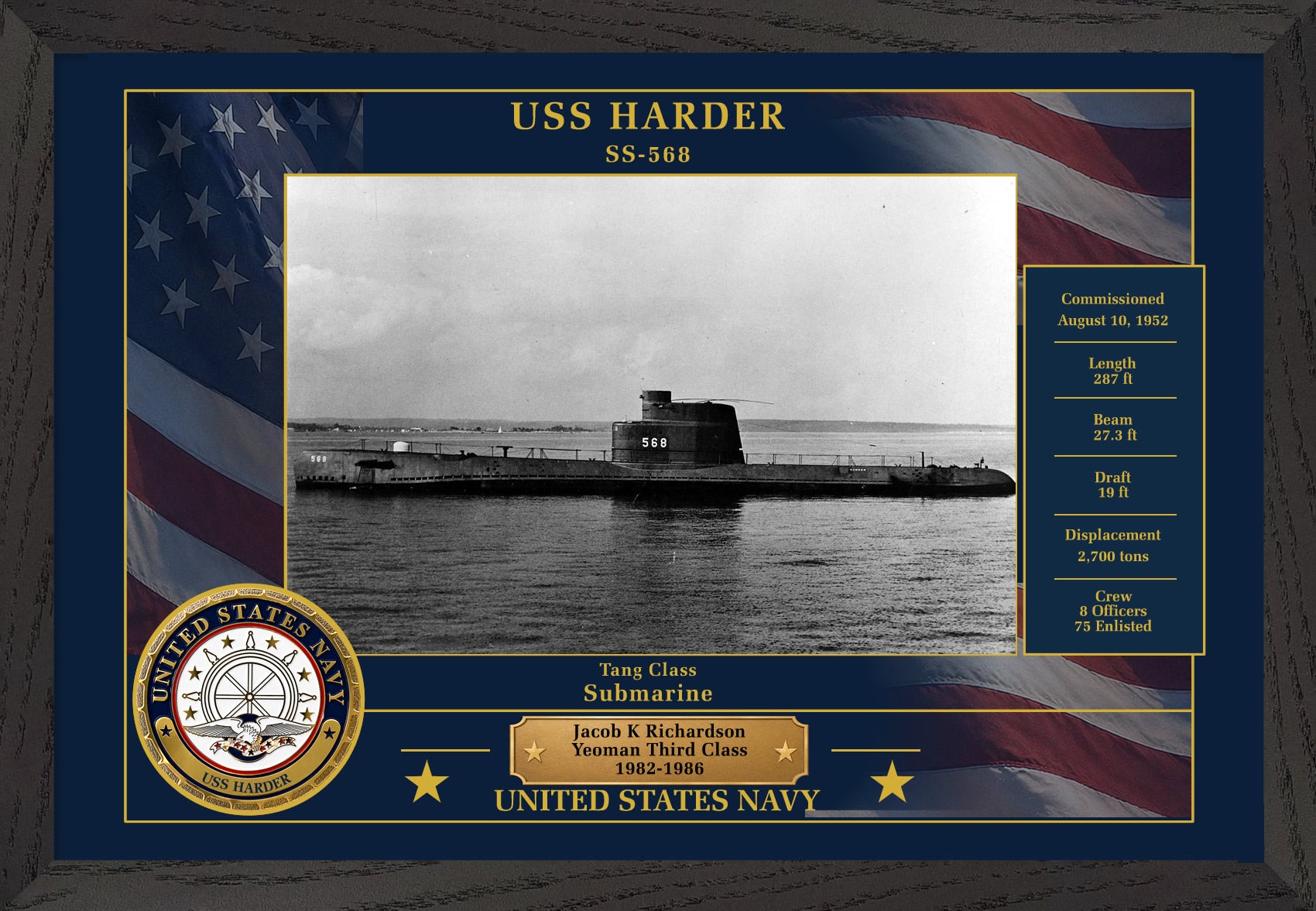 USS Harder SS-568 Framed Patriotic Photo