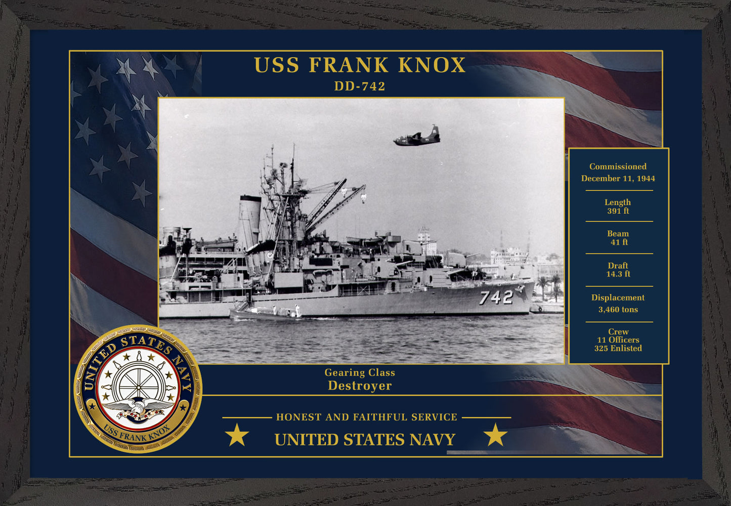 USS Frank Knox DD-742 Framed Patriotic Photo