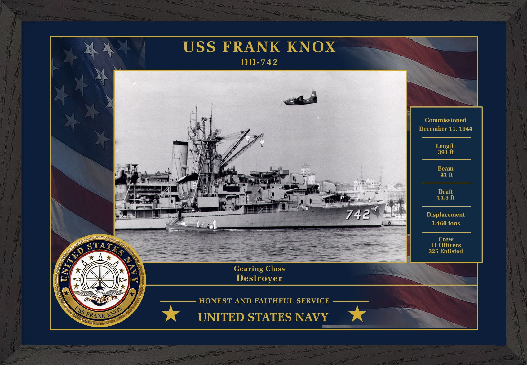 USS Frank Knox DD-742 Framed Patriotic Photo