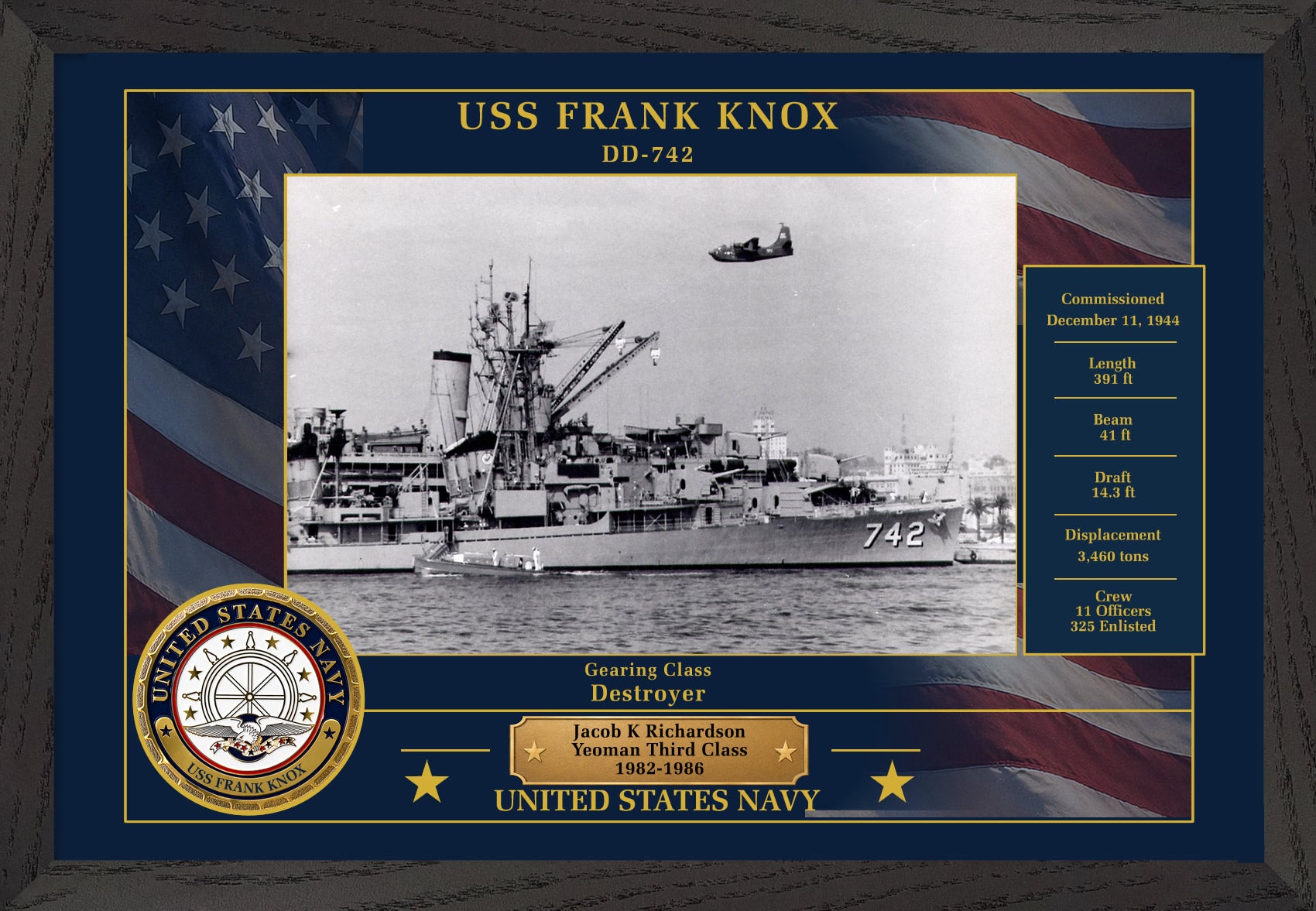 USS Frank Knox DD-742 Framed Patriotic Photo