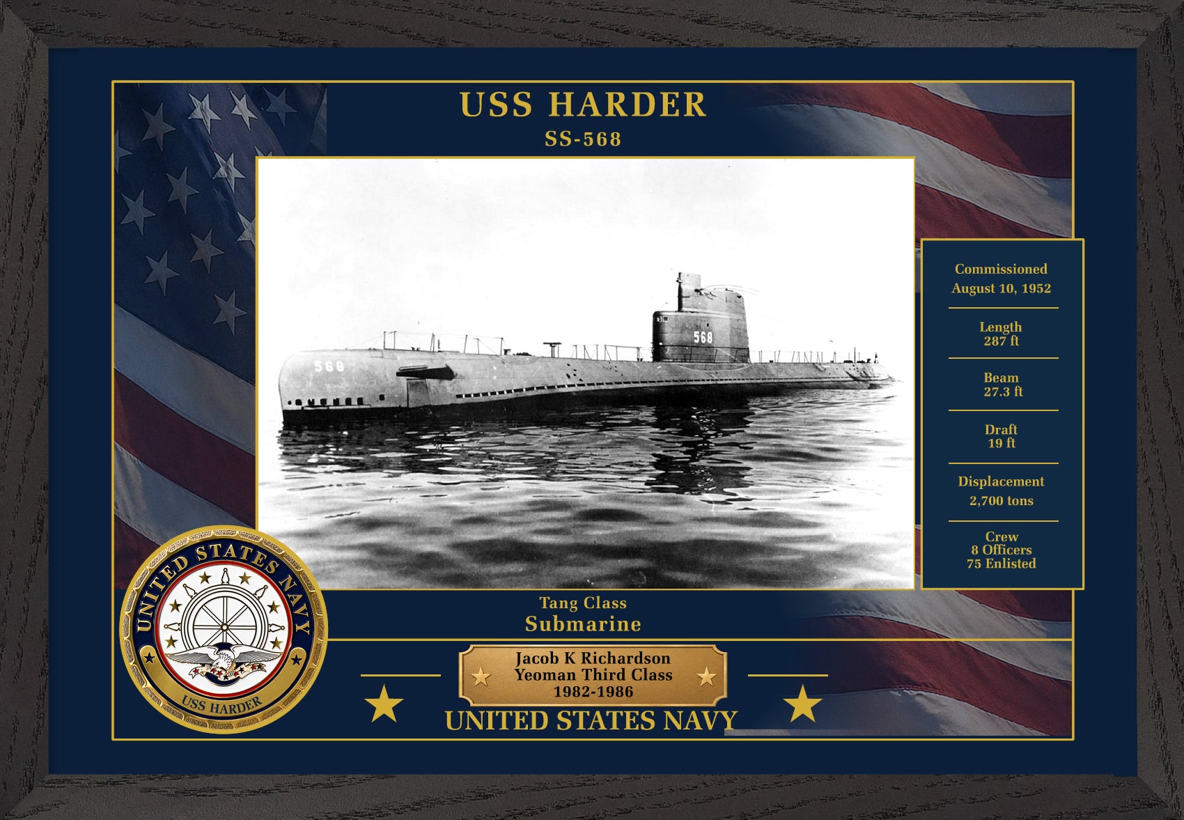 USS Harder SS-568 Framed Patriotic Photo