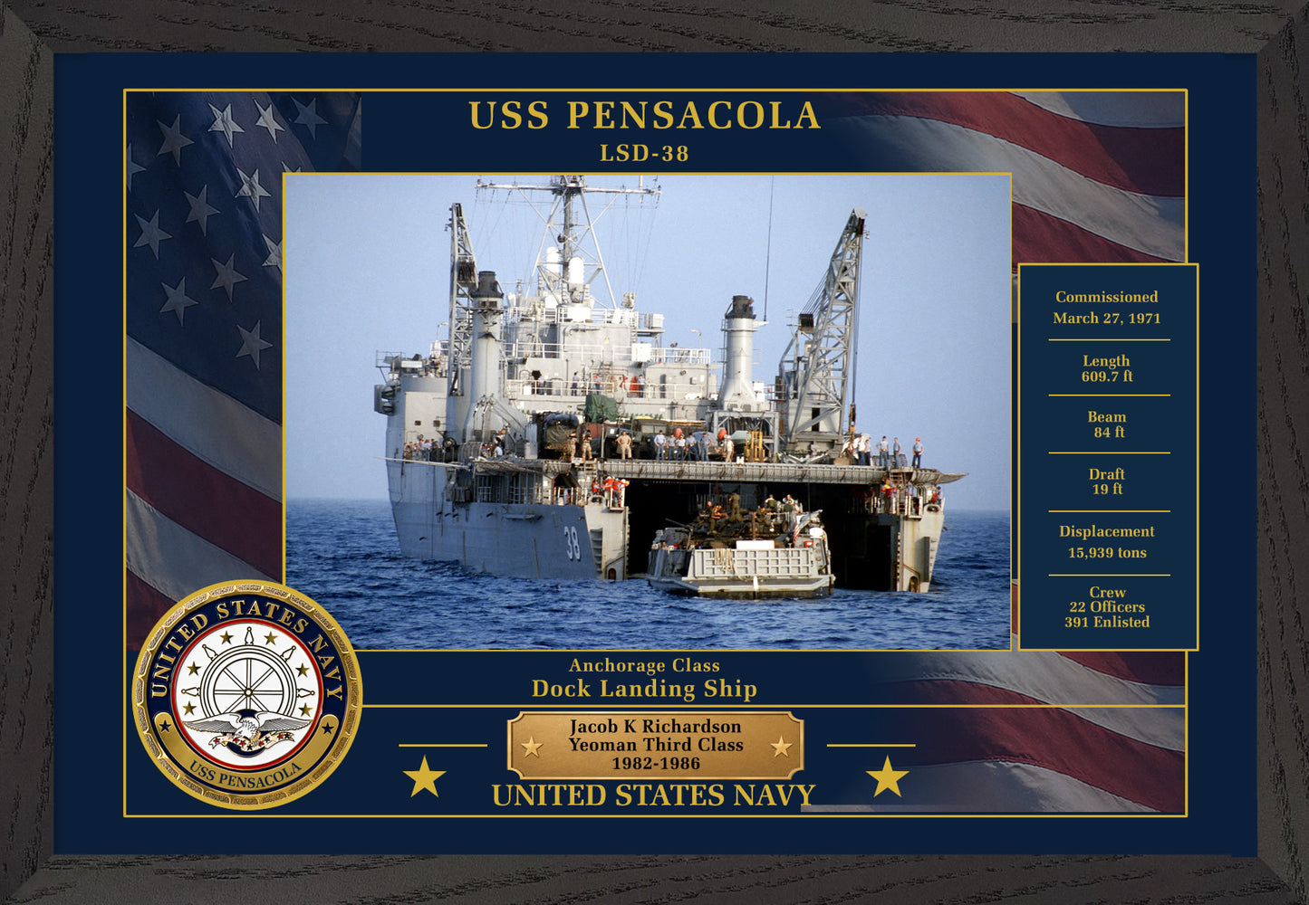 USS Pensacola LSD-38 Framed Patriotic Photo