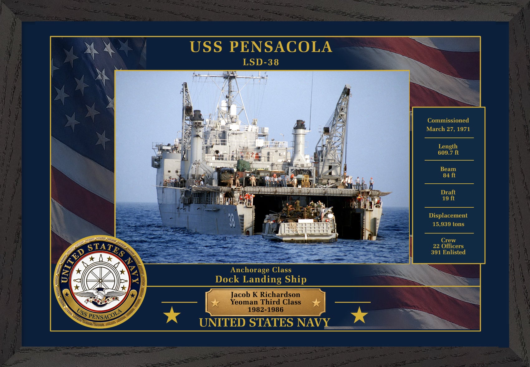 USS Pensacola LSD-38 Framed Patriotic Photo