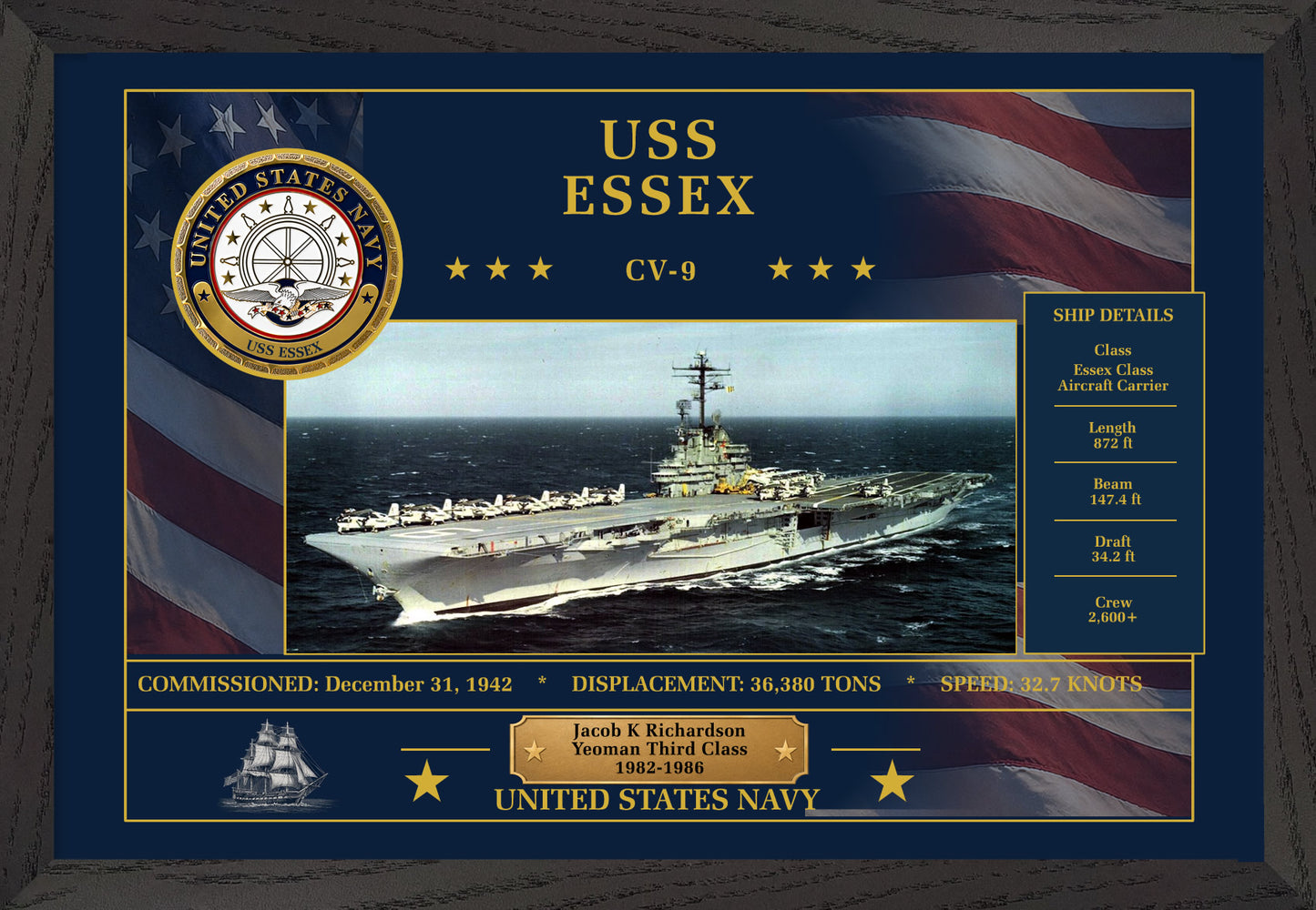 USS Essex CV-9 Framed Patriotic Art