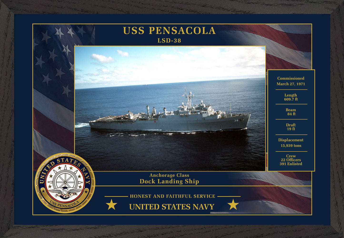 USS Pensacola LSD-38 Framed Patriotic Photo