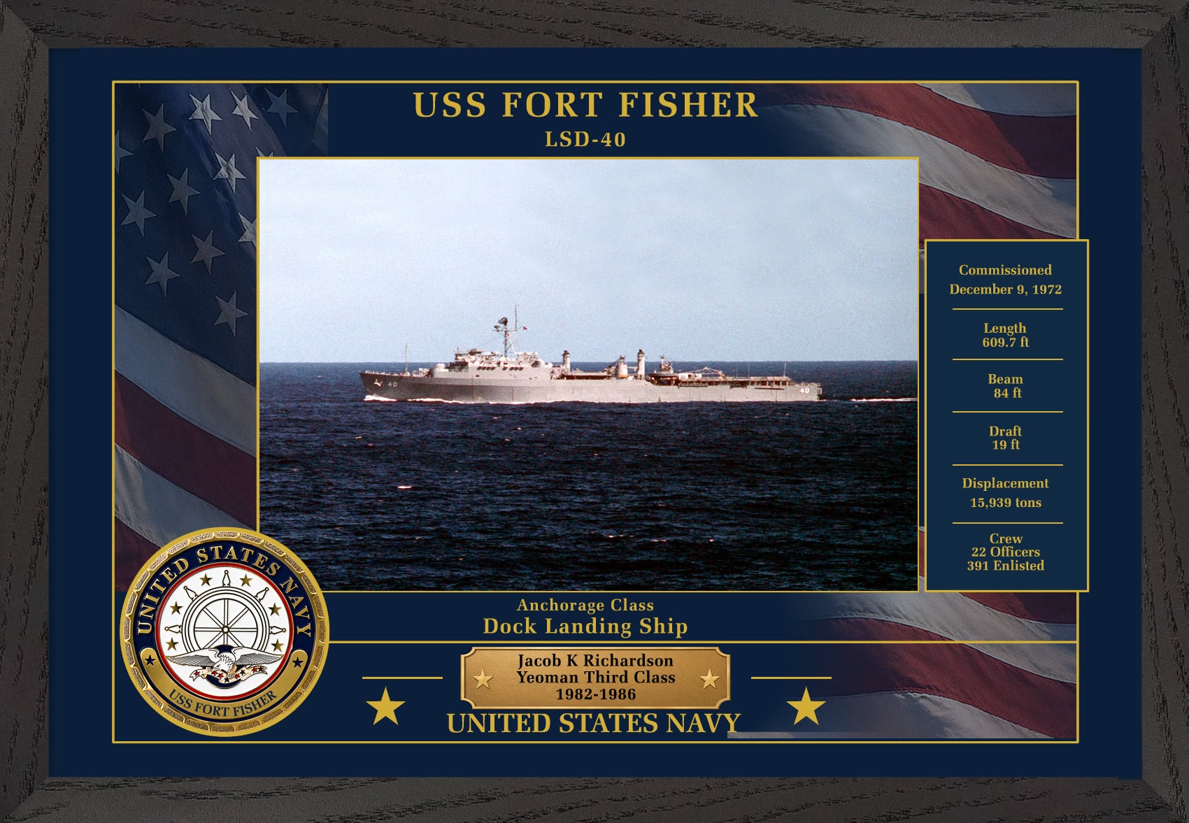 USS Fort Fisher LSD-40 Framed Patriotic Photo