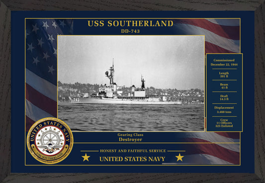 USS Southerland DD-743 Framed Patriotic Photo