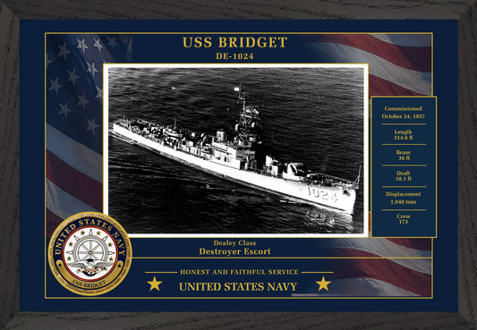 USS Bridget DE-1024 Framed Patriotic Photo