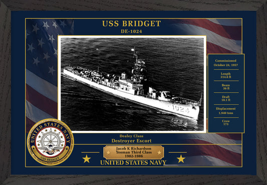 USS Bridget DE-1024 Framed Patriotic Photo
