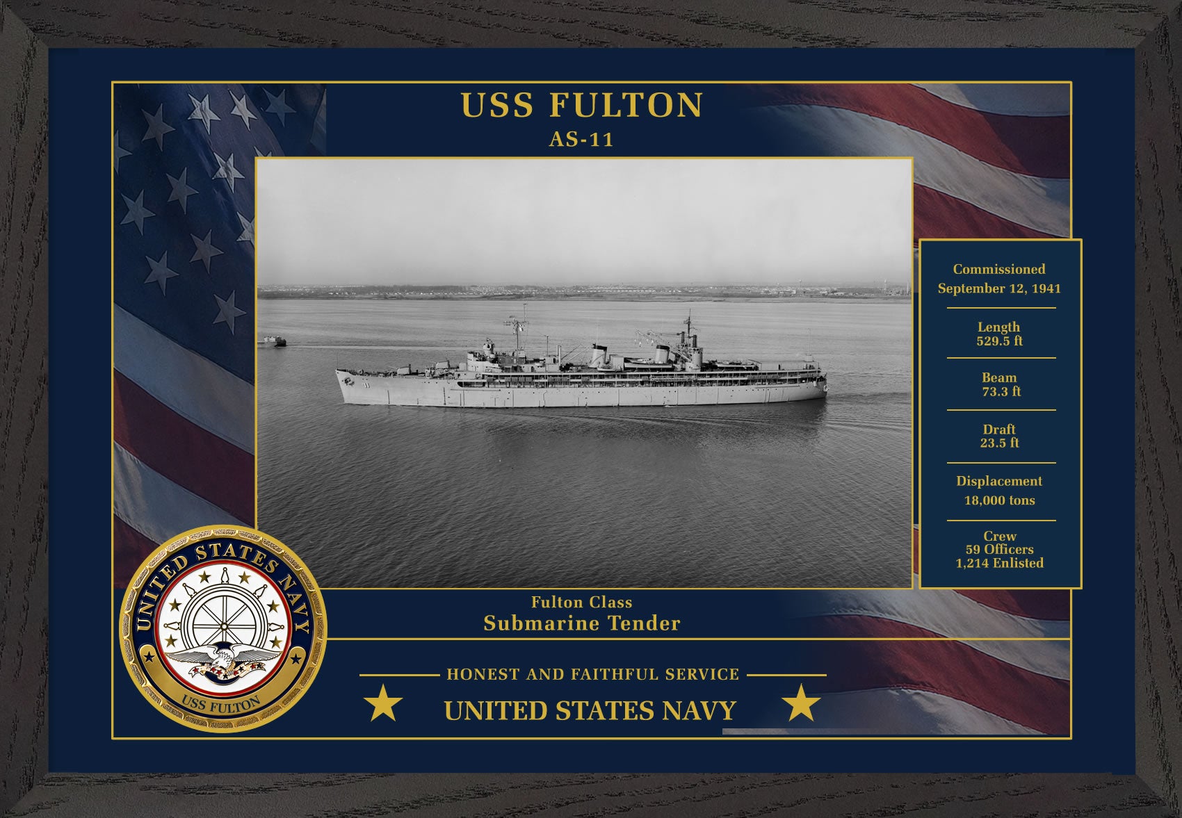 USS Fulton AS-11 Framed Patriotic Photo