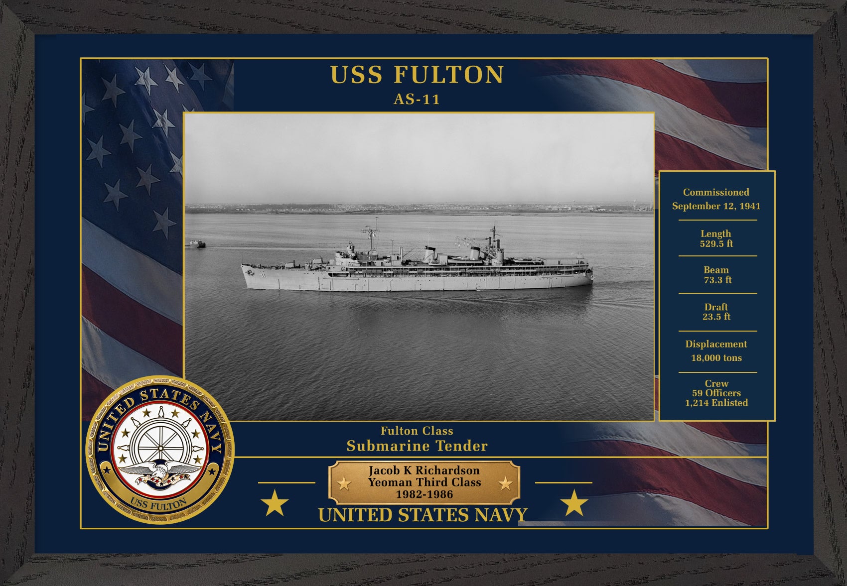 USS Fulton AS-11 Framed Patriotic Photo