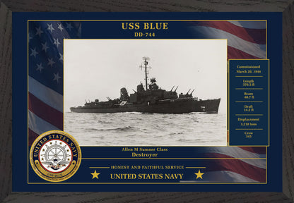 USS Blue DD-744 Framed Patriotic Photo